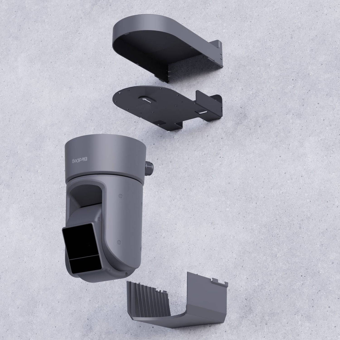 BirdDog O4 Wall Mount in grey for PTZ cameras, showing mounting hardware and brackets for secure installation. – image 2