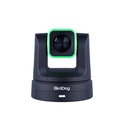 BirdDog X5 Ultra 20x 4K PTZ camera in black showing front view with lens and control buttons.