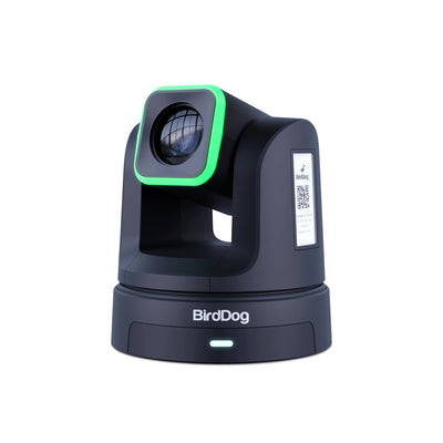 BirdDog X5 Ultra 20x 4K PTZ camera in black showing left tilt, professional-grade camera for live streaming and broadcasting.