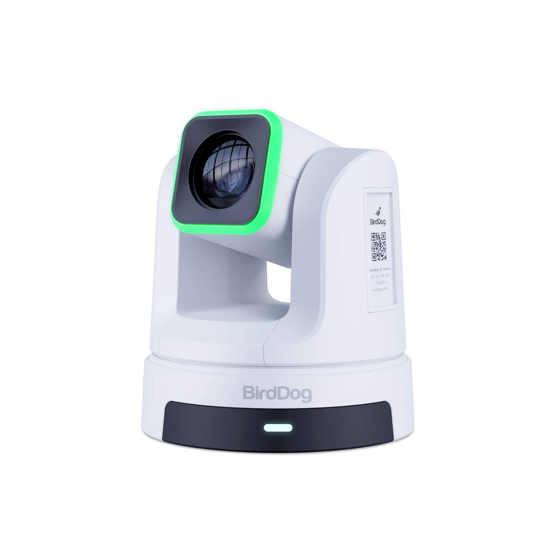 BirdDog X5 Ultra 20x 4K PTZ Camera in white, showing tilting motion with adjustable lens and professional video capabilities – image 1