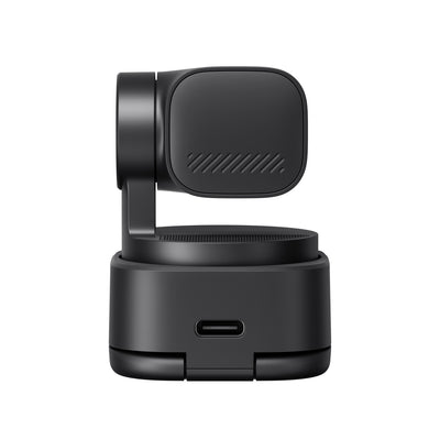 OBSBOT Tiny 3 Lite AI-powered 4K PTZ webcam with spatial audio, featuring a compact design and adjustable lens for video calls.