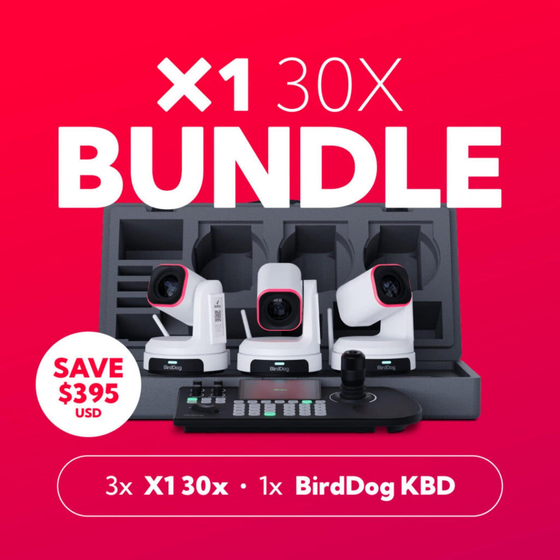 BirdDog 3x X1 30x PTZ Cameras and KBD Keyboard Bundle (White) – image 1