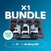BirdDog 3x X1 PTZ camera and white keyboard bundle showing three PTZ cameras and a compact keyboard for professional video production.