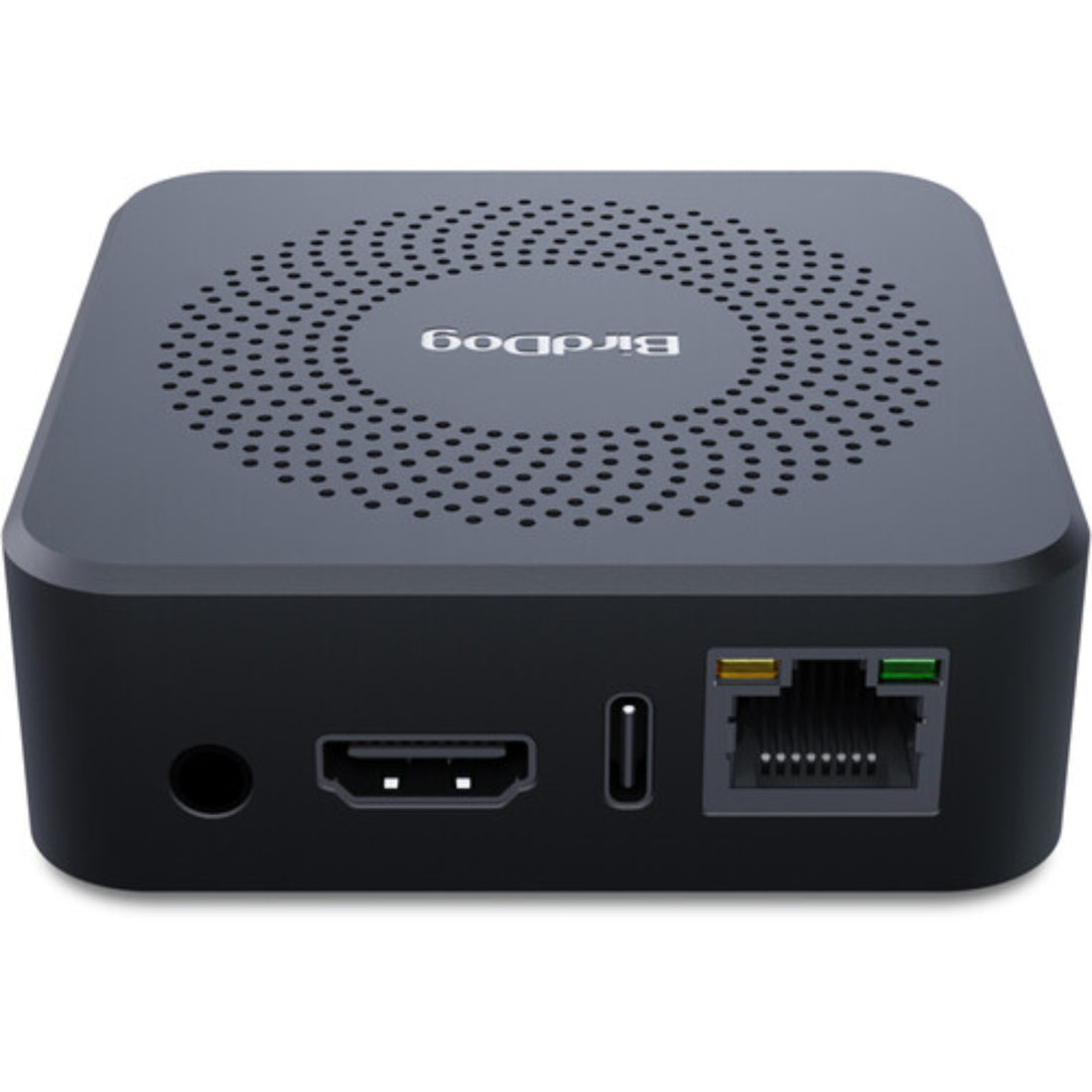 BirdDog PLAY Pro 4K NDI Player signal converter with ports and indicator lights, showcasing its front panel and connectivity options. – image 4