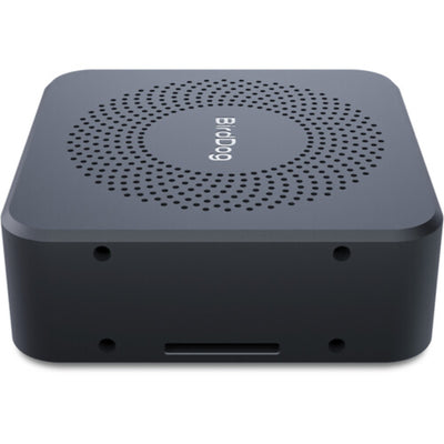 BirdDog PLAY Pro 4K NDI Player signal converter with top view, compact design, and connectivity ports for professional video streaming.
