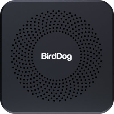 BirdDog PLAY Pro 4K NDI Player signal converter with minimal design, top view showing branding and connection ports.
