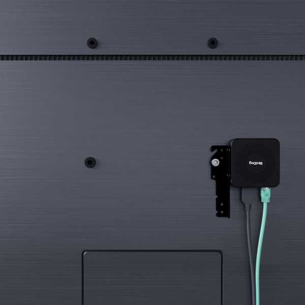 Rear view of BirdDog PLAY Pro 4K NDI Player mounted on wall, showing input/output ports and sleek signal converter design. – image 9