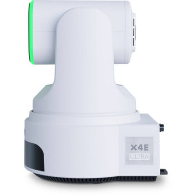BirdDog X4E Ultra 20x 4K PTZ camera in white with AI tracking, showing the left side of the video camera.