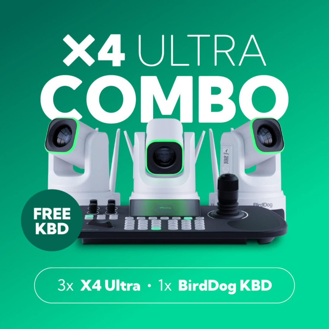 BirdDog X4 Ultra 4K PTZ 3-Camera Kit with KBD PTZ Controller (White) – image 1