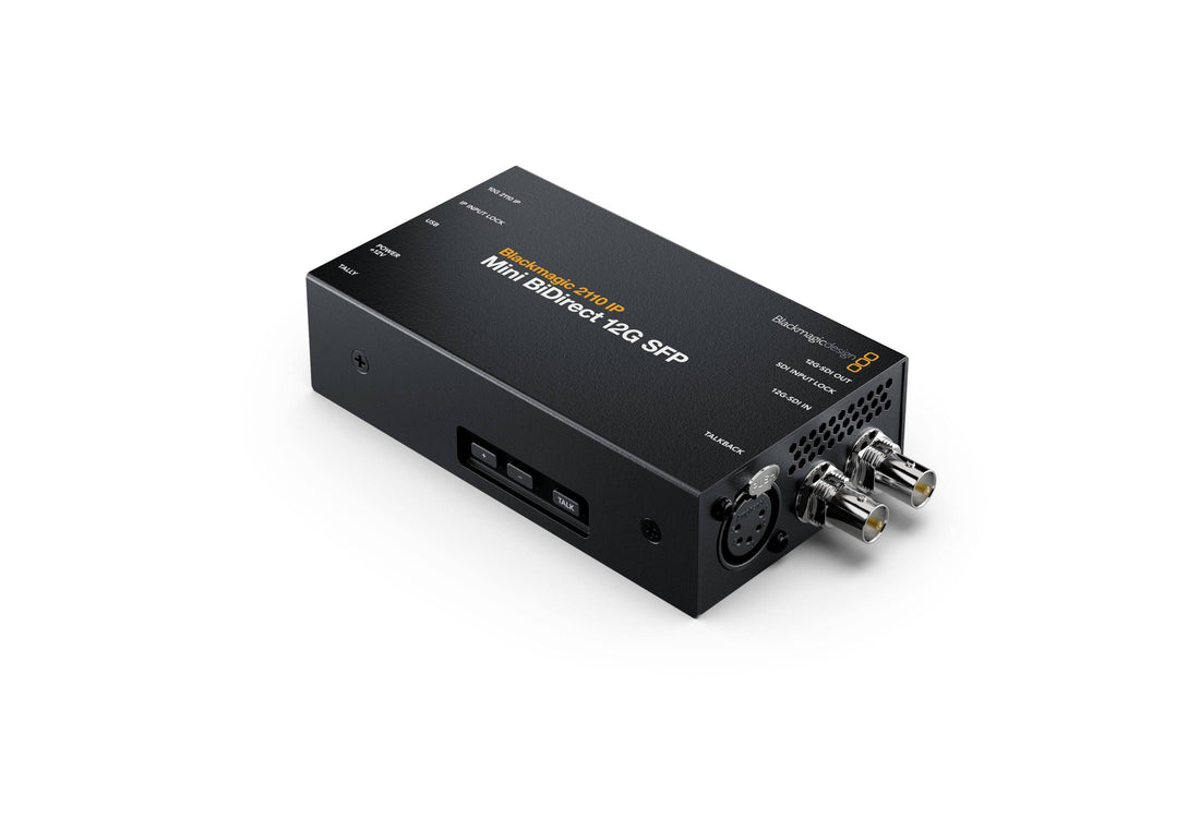 Blackmagic Design Blackmagic 2110 IP Mini BiDirect 12G SFP IP converter with right-angle connector for professional video signal conversion. – image 1