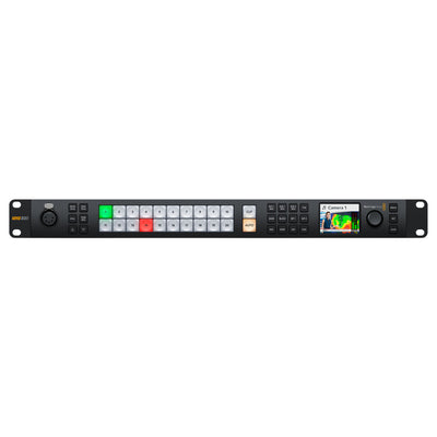 Blackmagic Design Blackmagic ATEM Monitoring Rack Panel 20 control panel with multiple input and output ports on the front.