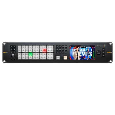 Blackmagic Design ATEM Monitoring Rack Panel 40 control panel with multiple buttons and display for professional video monitoring.