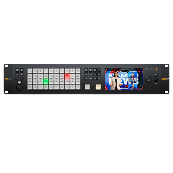 Blackmagic Design ATEM Monitoring Rack Panel 40 control panel with front view showing switches and display for professional video monitoring