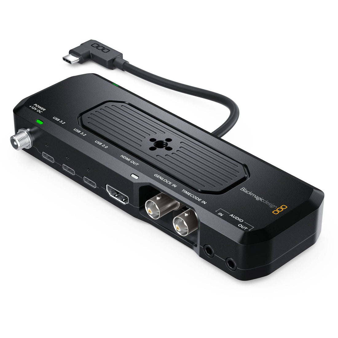 Blackmagic Design Camera ProDock showing the compact camera dock with ports and connection points in a side angle view. – image 1