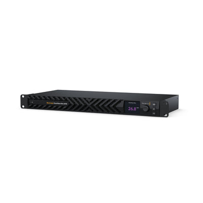 Blackmagic Design Cloud Store Ultra 48TB storage device with multiple drives and ports, shown from an angled view.