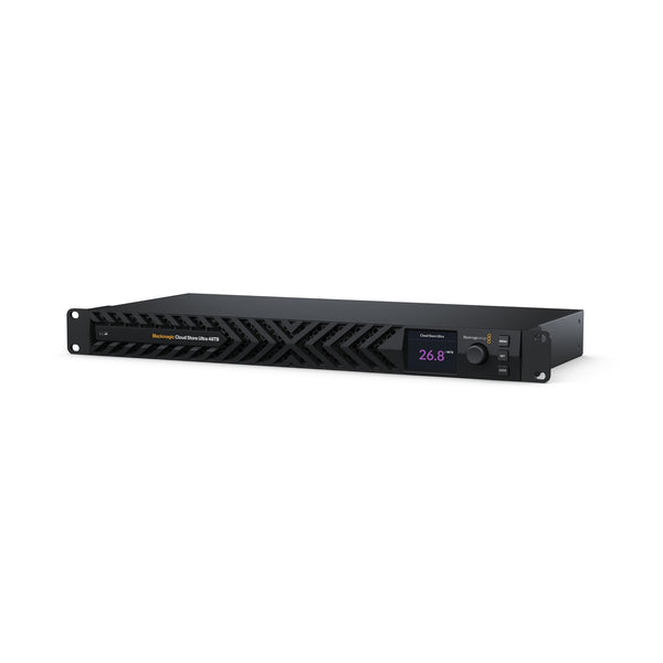 Blackmagic Design Cloud Store Ultra 48TB storage device with multiple drives and ports, shown from an angled view. – image 1
