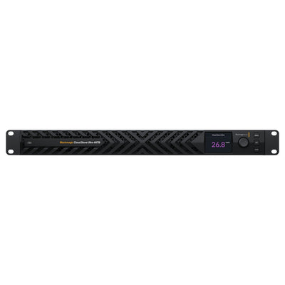 Blackmagic Design Cloud Store Ultra 48TB storage device with front view showing multiple drive bays and control panel.