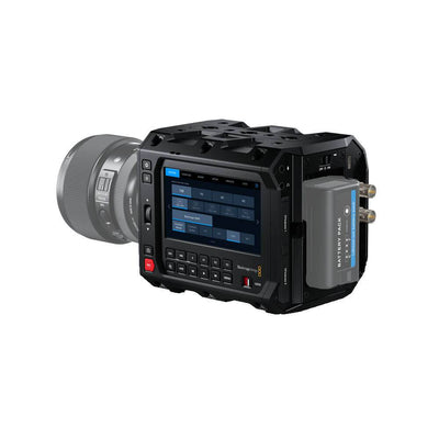 Rear angle of Blackmagic Design PYXIS 12K digital cinema camera with L-Mount for high-resolution filmmaking.