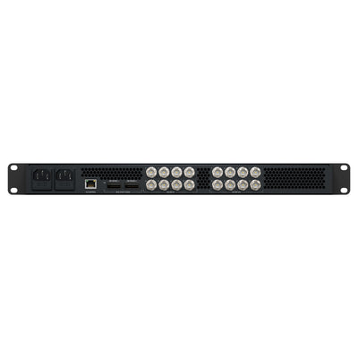 Blackmagic Design SDI Expander 8x12G video converter with multiple SDI input and output ports, rear view showing connections.