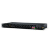 Front angle of Blackmagic Design StudioBridge 100G network switch showing ports and sleek black design.