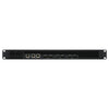 Blackmagic Design StudioBridge 100G network switch with multiple port connections and rear view of device for professional video studio use.