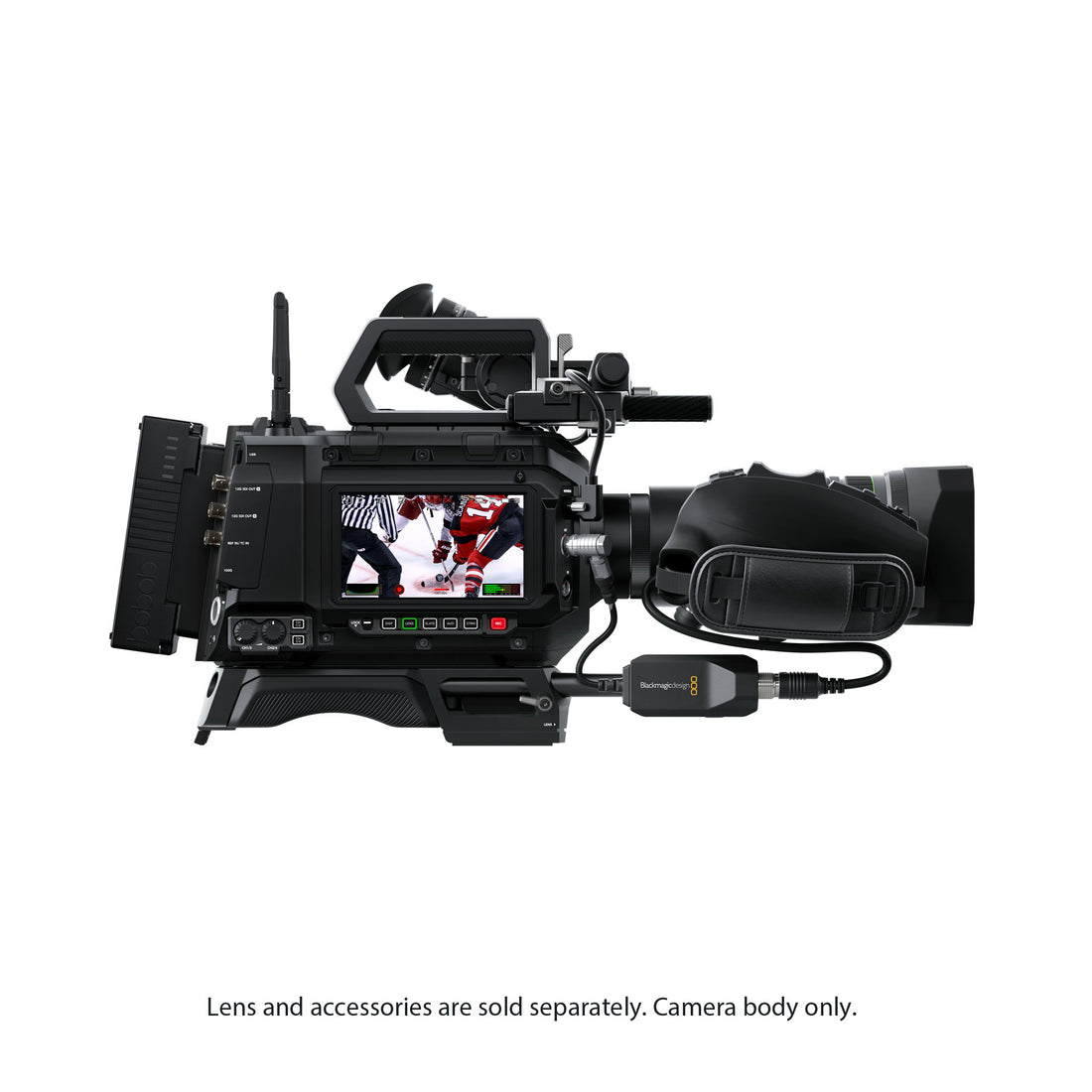 Blackmagic Design URSA Cine 12K LF 100G cinema camera with large lens mount and professional controls in a studio setting. – image 1