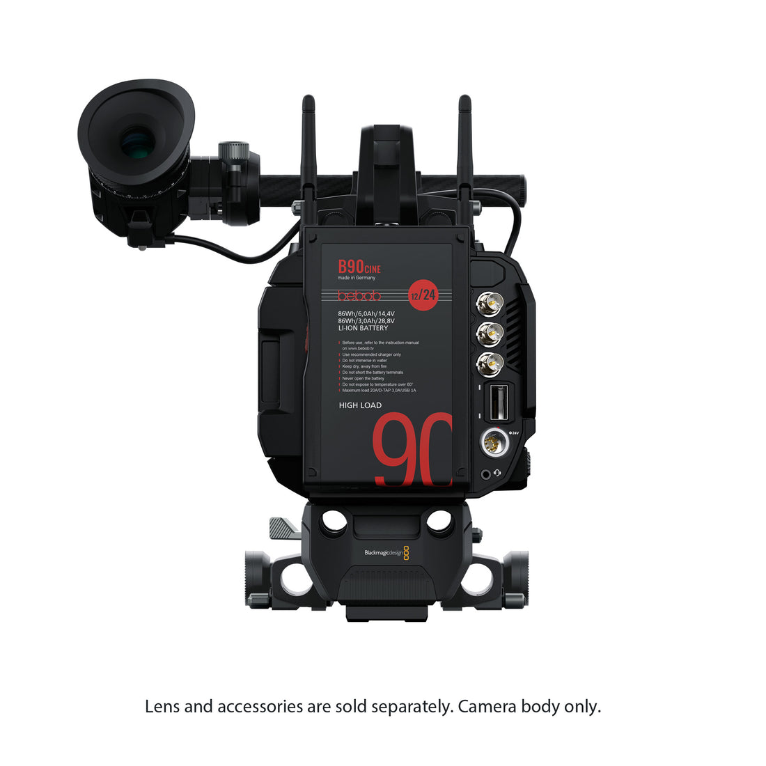 Blackmagic Design URSA Cine 12K LF cinema camera rear view, showcasing the camera body and connectivity ports. – image 2