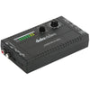Top view of the Datavideo AD-10 Audio Delay Box showing control buttons and input/output ports.