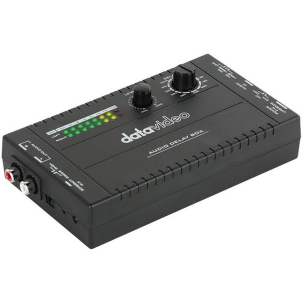 Top view of the Datavideo AD-10 Audio Delay Box showing control buttons and input/output ports. – image 1