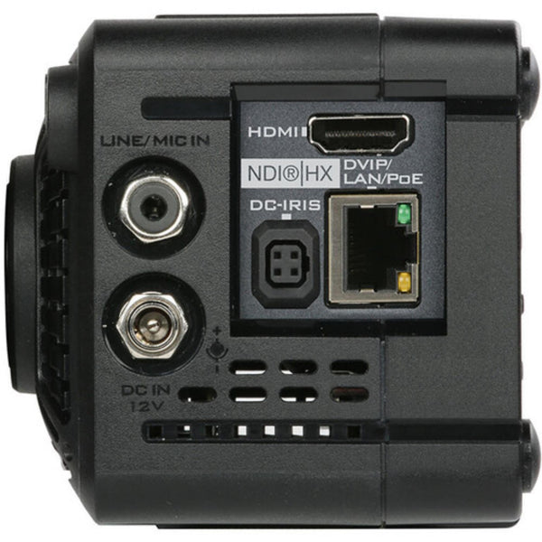 Side view of Datavideo 4K NDI-HX CS Mount POV camera showcasing its compact design and professional camera features. – image 2