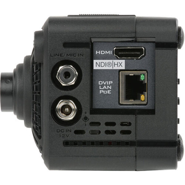 Side view of Datavideo 4K NDI-HX POV camera with compact design and adjustable mounting options. – image 2