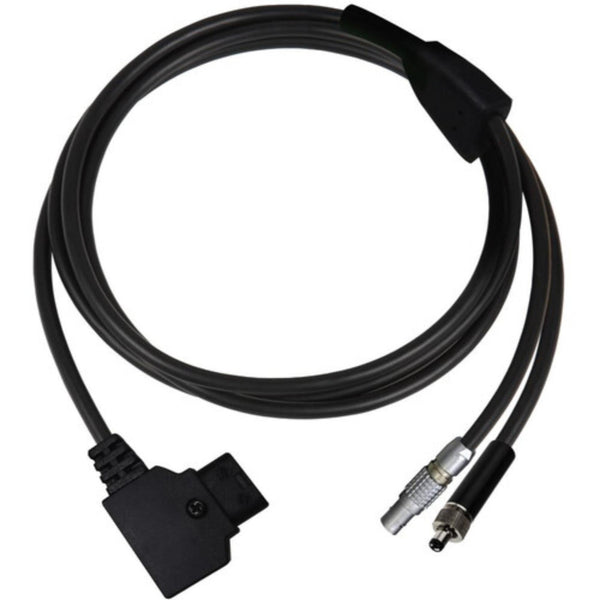 Datavideo CB-73 camera power cable for PTR series heads, Blackmagic, and Canon cameras, shown connected to camera equipment. – image 1