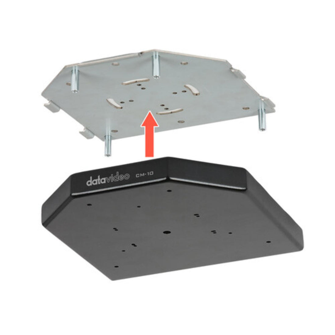 Datavideo CM-10 ceiling mount for PTR-10 Mark II pan/tilt head, showing mounting bracket and hardware components. – image 1