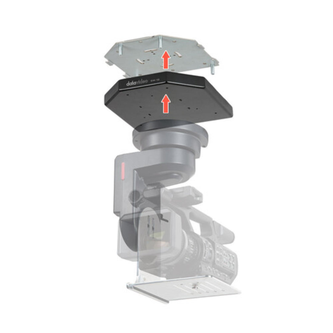Datavideo CM-10 ceiling mount attached to PTR-10 Mark II pan/tilt head, designed for secure overhead camera setup. – image 2
