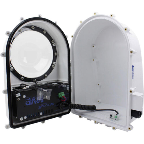 Inside view of Datavideo D2-BASE-HEAT camera housing with heater blower for PTZ and PTC series cameras. – image 1
