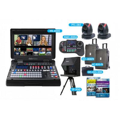 Datavideo EPB-4000 Educator's 4K live video production kit with switcher and two PTZ cameras, showcasing professional broadcast equipment.