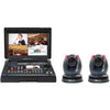Datavideo EZ Stream AI 30X kit with portable streaming studio and two black PTZ cameras, ideal for professional live streaming setups.