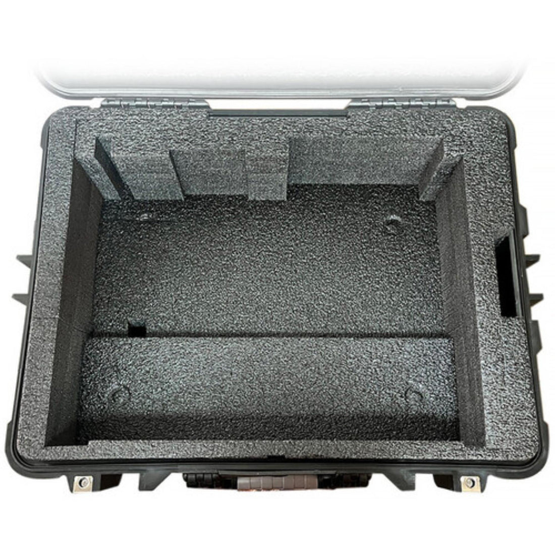 Inside view of Datavideo HC-850S wheeled hard travel case designed for SHOWCAST 100 switcher, showing foam padding and storage compartments. – image 4
