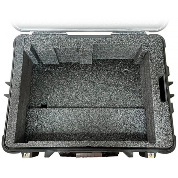Inside view of Datavideo HC-850S wheeled hard travel case designed for SHOWCAST 100 switcher, showing foam padding and storage compartments. – image 4