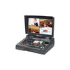 Perspective view of the Datavideo HS-1650T HDBaseT portable tracking and streaming studio setup with multiple connected devices.