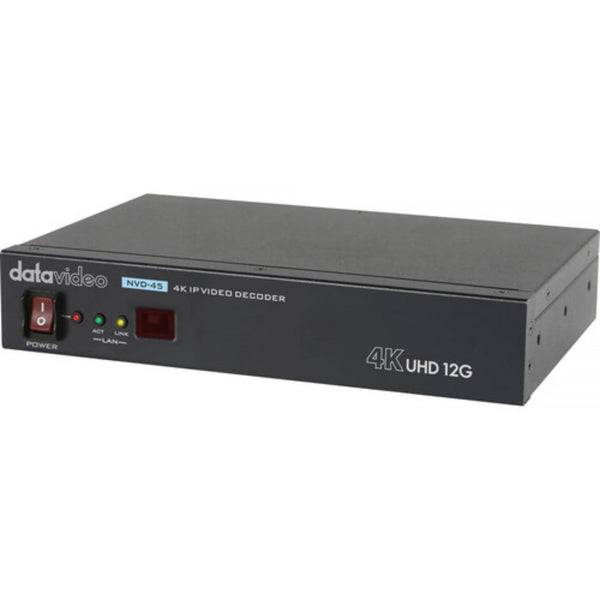 Datavideo NVD-45 4K streaming IP video decoder with 12G-SDI output, front view of compact video processing device. – image 1
