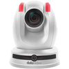 Datavideo PTC-155W PTZ camera with white finish, 30x optical zoom, front view showing lens and control panel.
