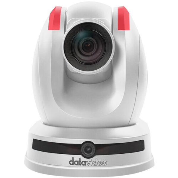 Datavideo PTC-155W PTZ camera with white finish, 30x optical zoom, front view showing lens and control panel. – image 1