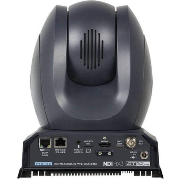 Rear view of Datavideo PTC-155 PTZ camera with 30x optical zoom, SDI, HDMI, UVC, NDI support in black. – image 2