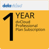 Datavideo dvCloud Professional Plan subscription card with branding and 12-month service details.