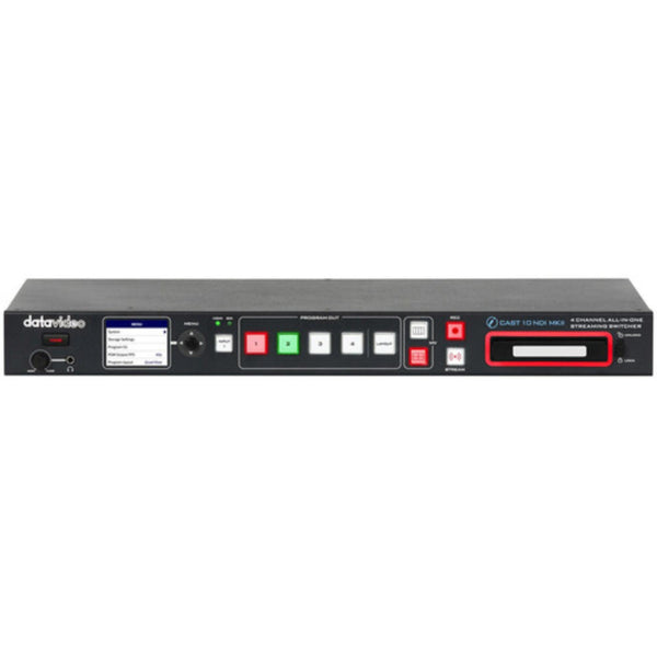 Front view of Datavideo iCast 10NDI MK II 4-channel all-in-one streaming switcher for professional video production and live streaming. – image 2