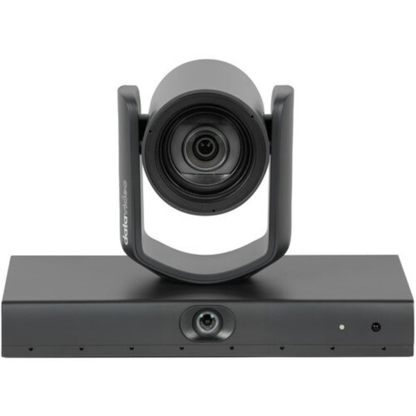 Datavideo VTC-100 dual-lens AI voice-tracking PTZ camera with 12x optical zoom, front view showing lens and control panel. – image 1