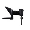 Elgato Prompter with a lens hood and tripod on a white background