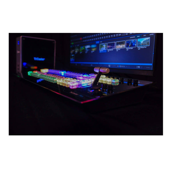 Vizrt Flex Control Panel for TriCaster Systems, switcher panel with buttons and controls, viewed from a corner angle. – image 6