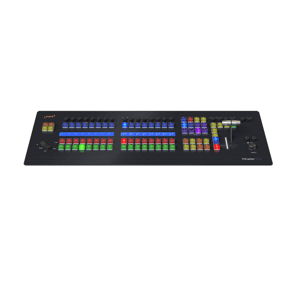 Vizrt Flex Control Panel switcher for TriCaster systems with multiple buttons and knobs on a sleek black panel. – image 1